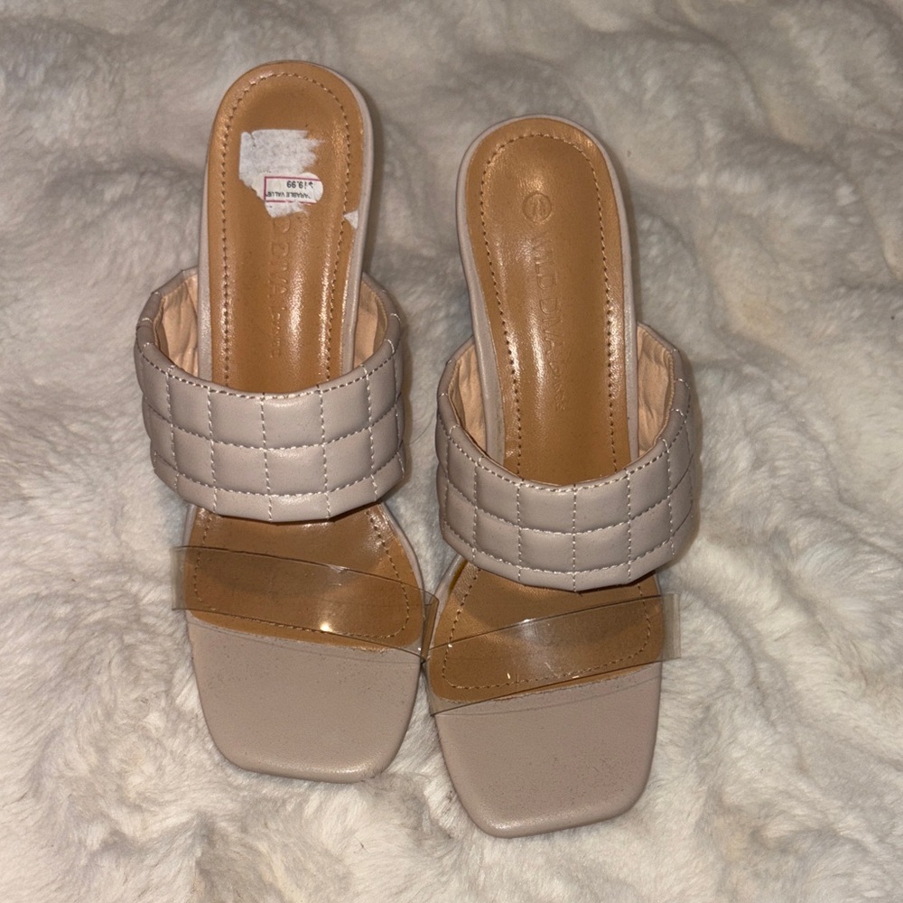 Wild Diva Beige Quilted Mules